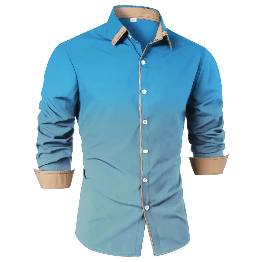 Men's Long-Sleeved Shirt Loose Shirt Classic 10 Colors Gradual Change Fashion Casual Lapel Comfortable Men's Top Clothing