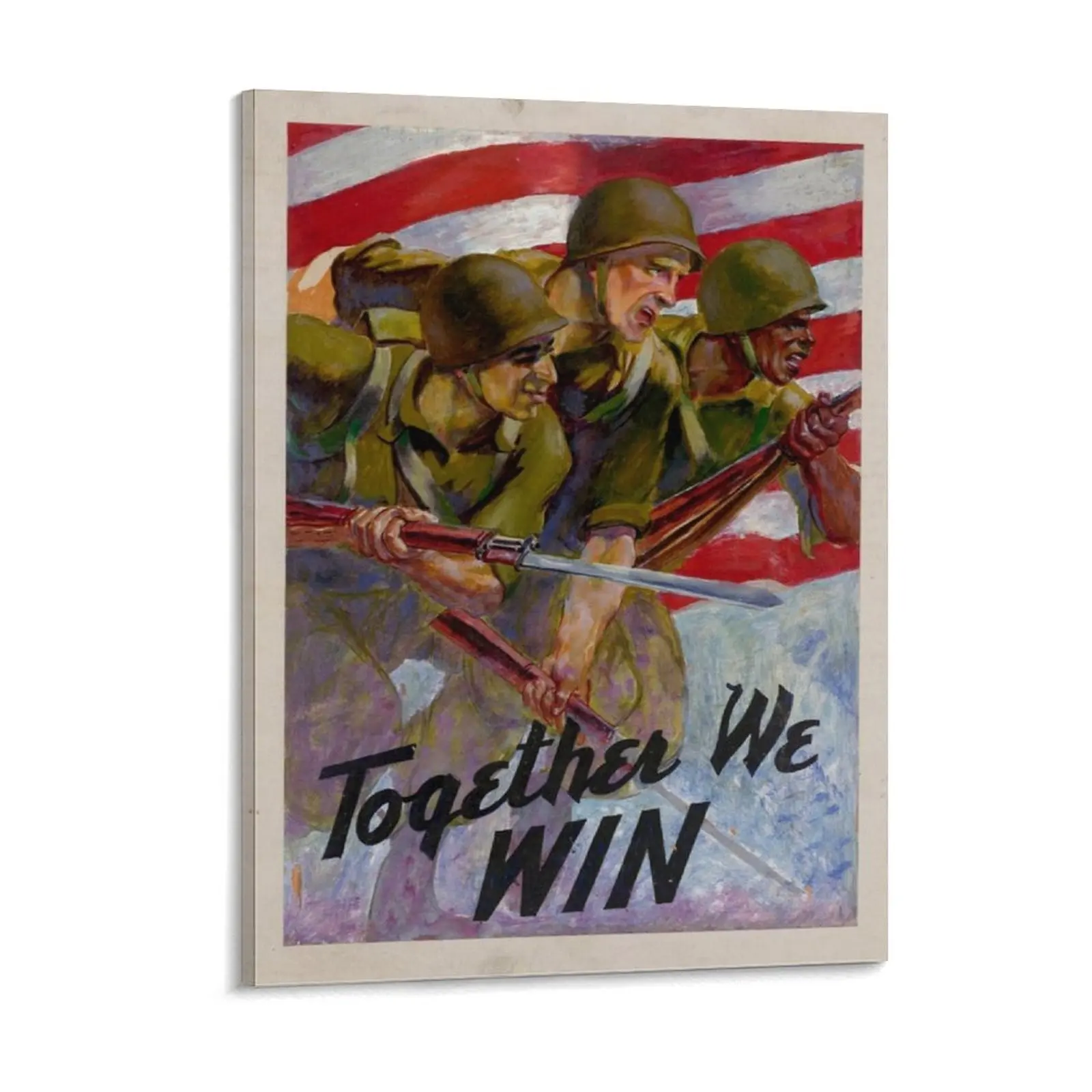 Vintage Wwii Propaganda War Poster Together We Win Canvas Painting Plates Wall Cave Printing Home Framed Wall Painting