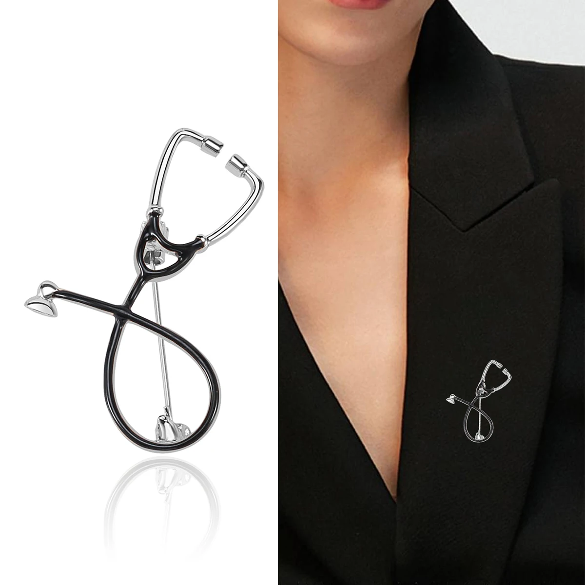 Beaut&Berry Classic Enamel Stethoscope Brooches for Women Unisex Medical Pins Casual Party Accessories Gifts Friends Decoration