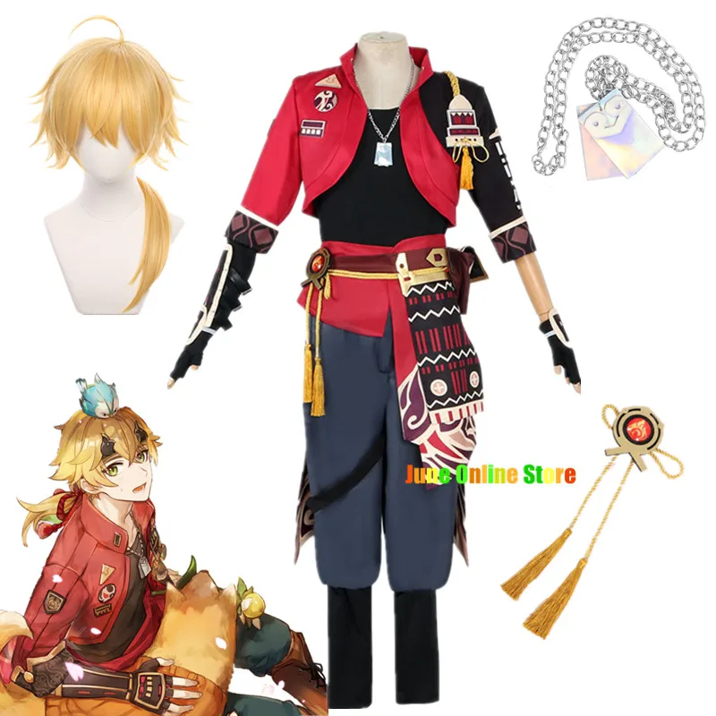 

Game Genshin Impact Thoma Cosplay Costume Full Set Headwear Deluxe Suits Wig Anime Party Thoma Genshin Outfits Size S-3XL