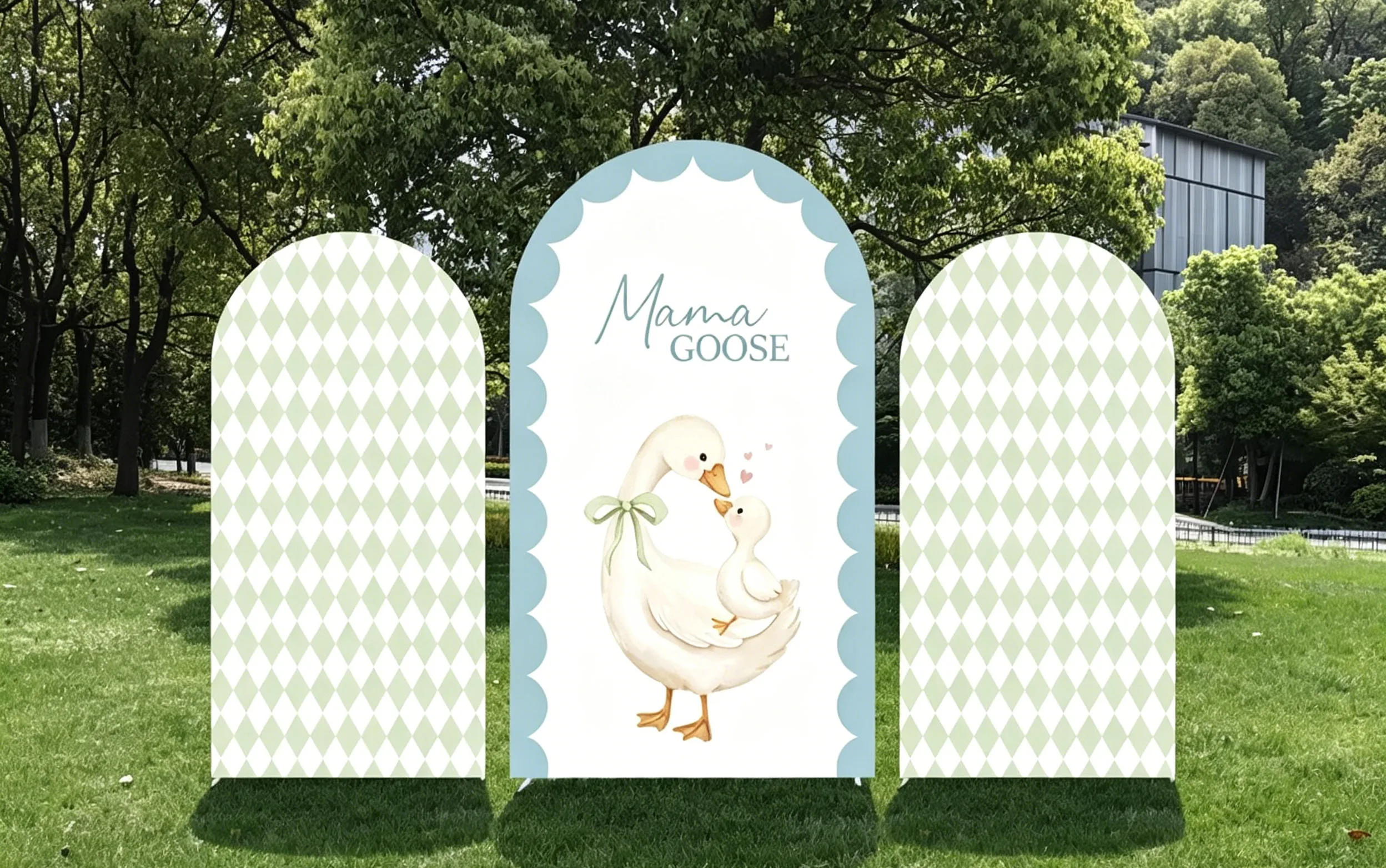 Custom 2-Side Goose Baby Shower Arch Backdrop Cover Grid Diy Name Age Birthday Party Decor Backdrop Photo