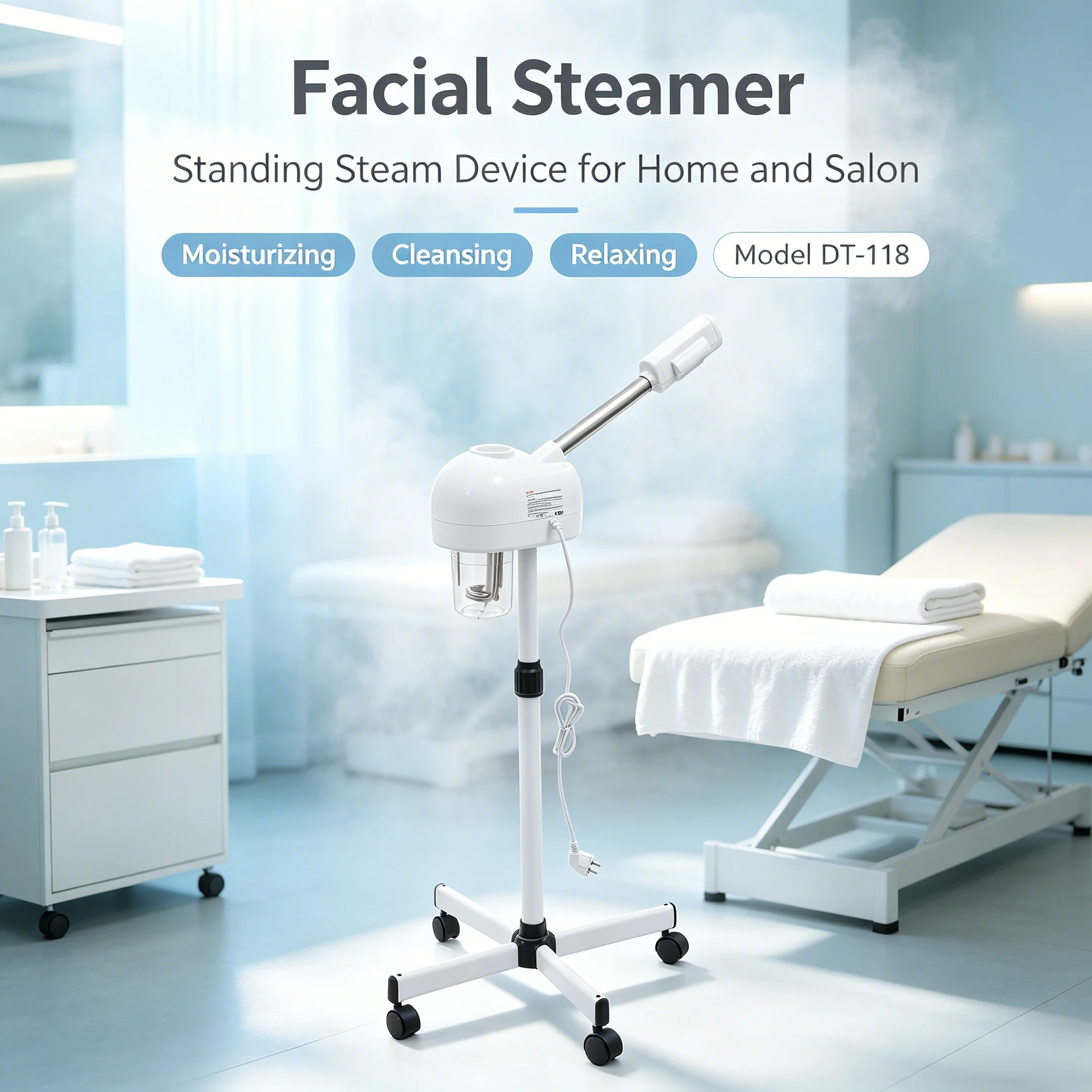Appareil de soin du visage professionnel à vapeur chaude avec réservoir d'eau de 600 ml, machine à vapeur d'ozone pour salon et spa