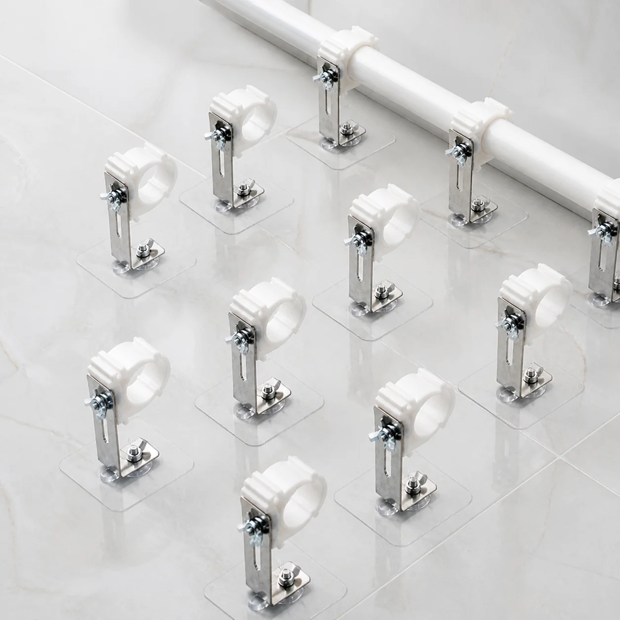 4PCS Adjustable Wall Distance Adhesive Stainless U-Clamp No-Drill PVC Soft Gas Hose Holder