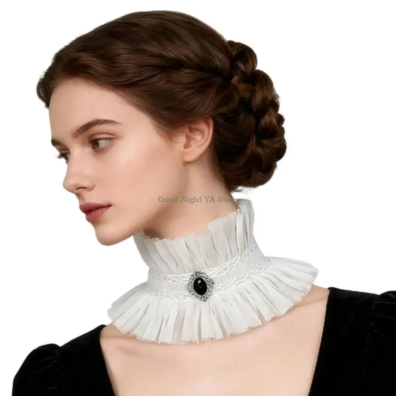 

Lace Faux Collar Victorian Theme Collar Stand Ruffle Neckwear For Women Masquerades Party Dressingup Costume Neckpiece