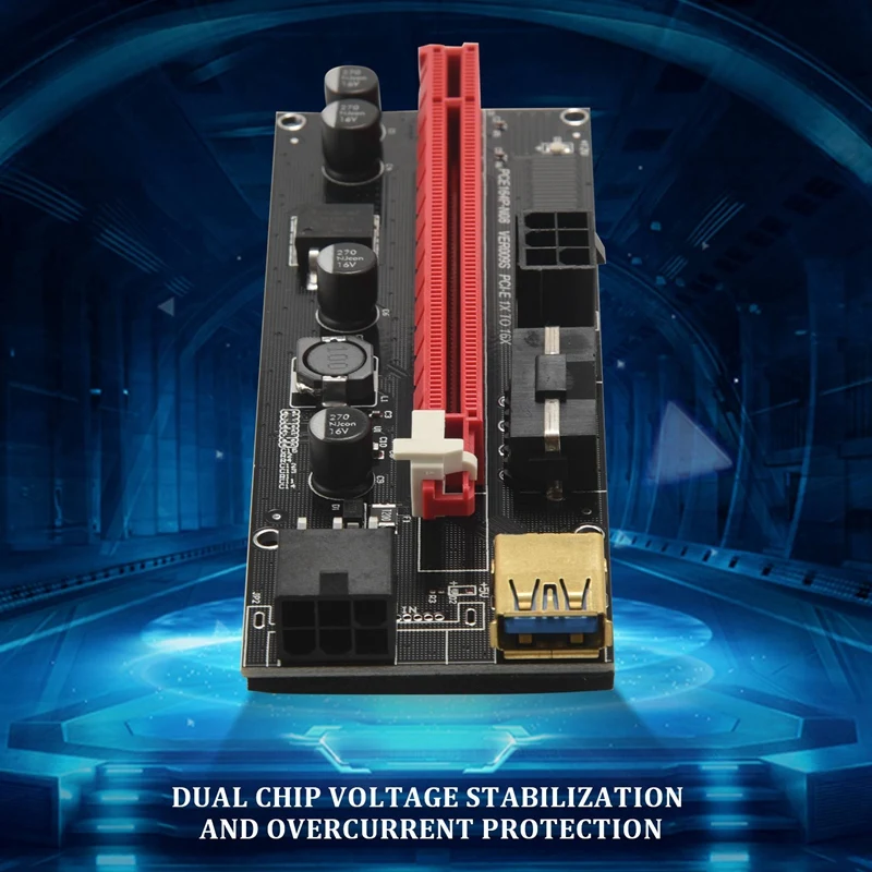 6-Pack Pcie Dual Chip PCI-E 16X To 1X Powered Riser Adapter Card, 6 PIN & Molex 3 Connector With 60Cm USB 3.0 Cable