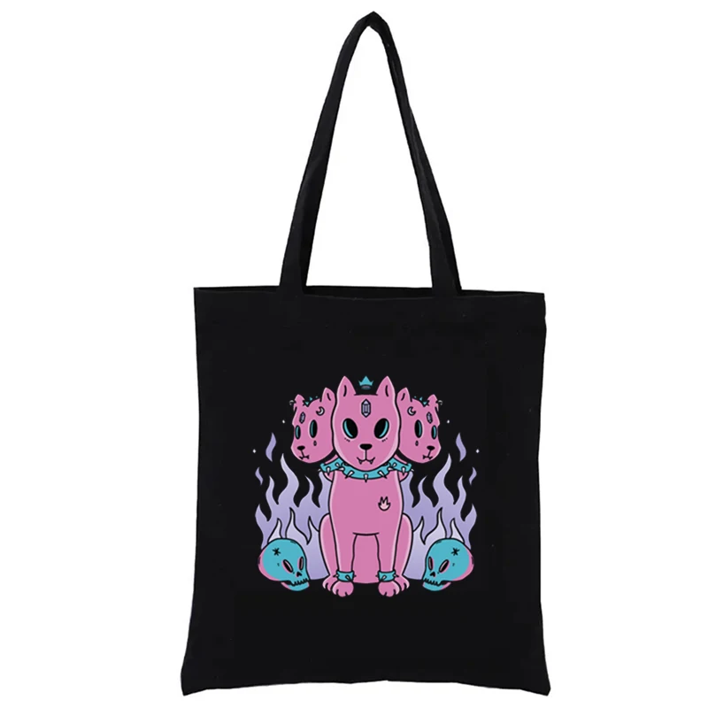 

Three Headed Dog Pastel Goth Graphic Shopping Bags Funny Tote Bag Women's Handbags for Women Casual Totes Fashion Shopper Eco