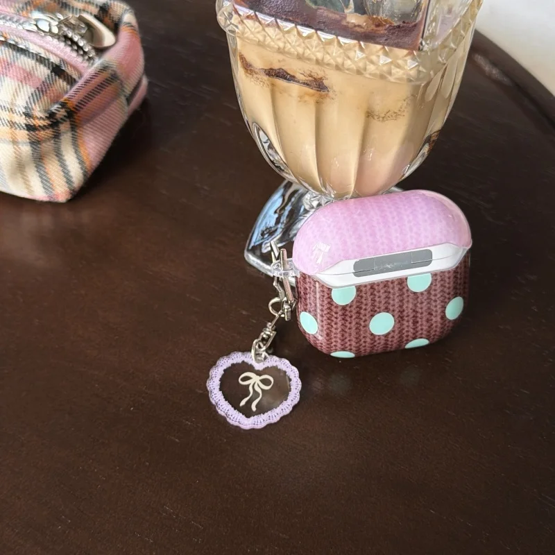 Cute Blue Dots Pattern Brown-Purple Earphone Case with Pendant for Airpods 1, Airpods 2, Pro, Pro2, Pro3, Airpods 3, Airpods 4 - view 2