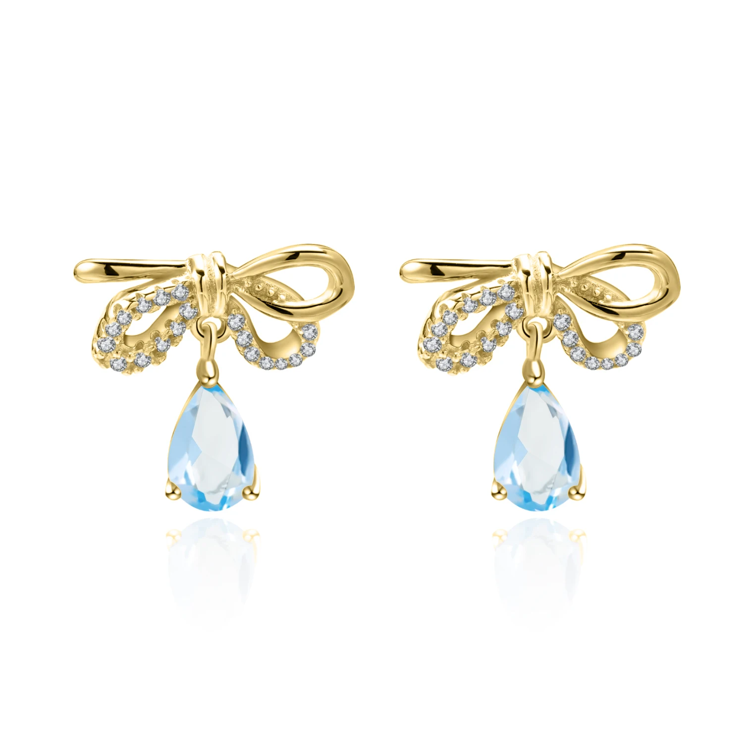 Gem's Beauty Bow Earrings Gold Bow Earrings For Women Classy Bow Jewelry With 925 Silver Gemstone Women's Stud Earrings Gift