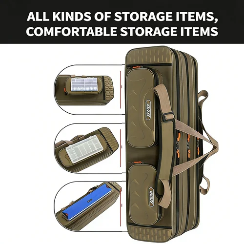 Imagen 2 del producto Bolsa Multifuncional Rígida para Cañas de Pescar, 2/3/4 Capas, 80-130CM, 1680D Oxford, Estuche de Almacenamiento para Cañas, Carretes y Aparejos de Pesca