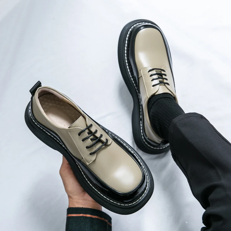 Tamanho 38-45 clássico masculino derby sapatos confortáveis moda grande cabeça fundo grosso sapatos de couro masculino casual versátil sapatos de marca