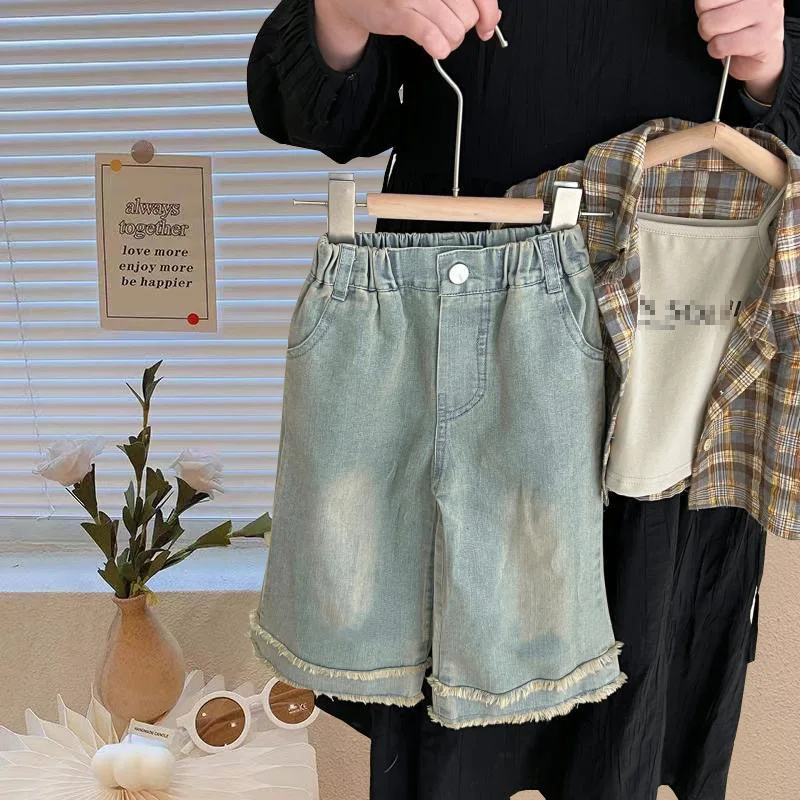 

Girls Trousers Children 2024 New Spring and Summer Blue Bottoms Simple Casual Style All-match Trousers Korean Simple Style