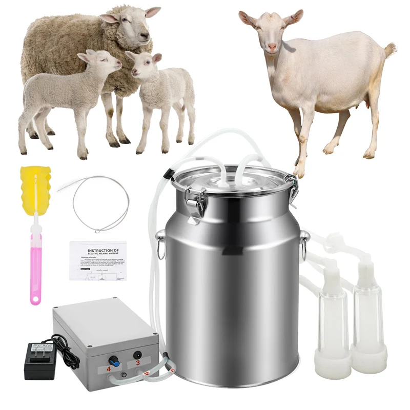 10L Cattle/Goat Milking Machine 220V Cattle Electric/Pulsating Milking Machine Stainless Steel Milker Bucket Vacuum Pump