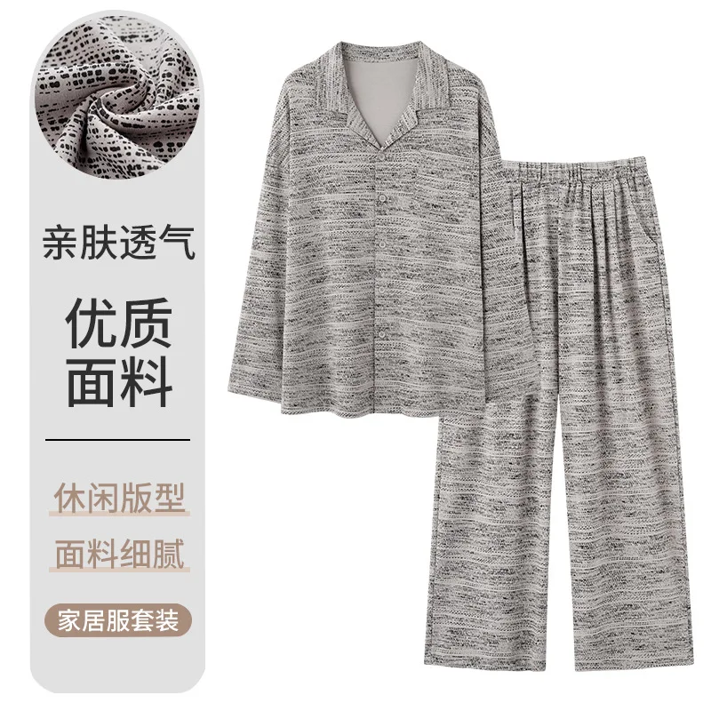 2 Pieces Set 100% Cotton Sleepwear for Men Autumn and Spring Cardigan Pajamas Set Big Size L-3XL Pyjamas Hombre pyjama homme