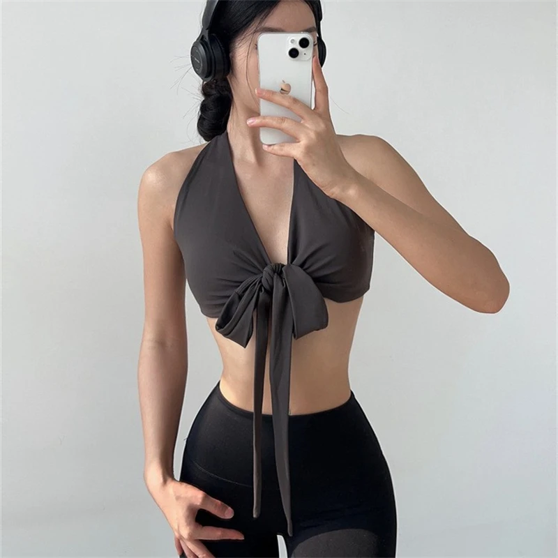 Sexy Back Strap Sports Lingerie Women Dance Deep V Neck Yoga Bra Fitness Beauty Vest Outer Wear Fitness Bra