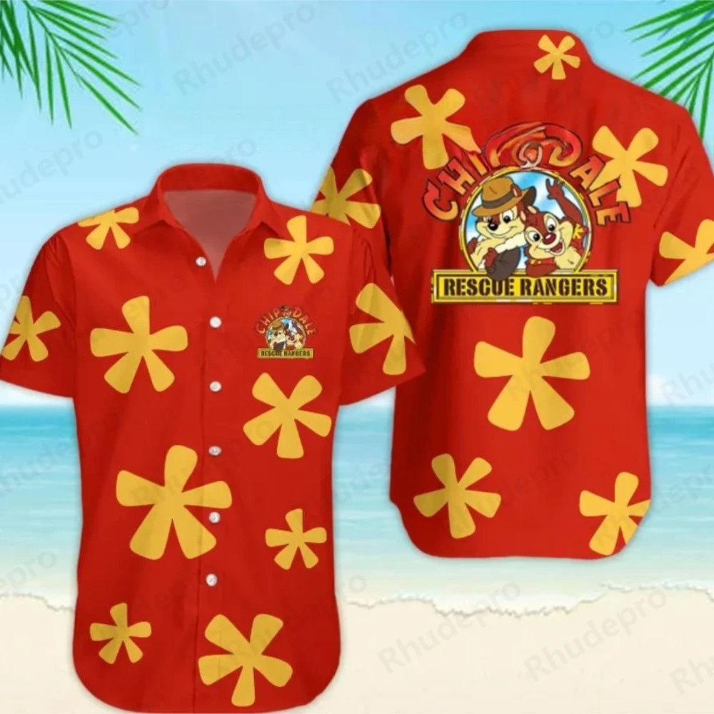 

Disney 2025 Summer New Chip And Dale Hawaiian Shirt Hawai Shirts Fashion Beach Short Sleeve Button Shirt Casual Tops