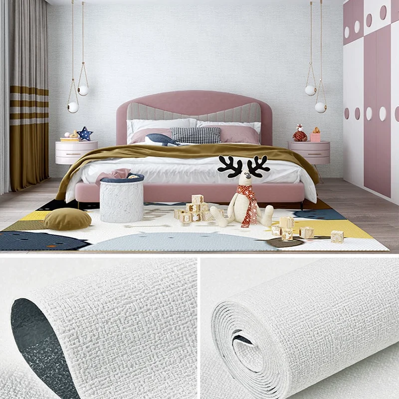 50cmX10m Linen 3D Solid Color Thickened Waterproof Foam Self-adhesive PVC Background Wall Renovation Wallpaper Wall Stickers