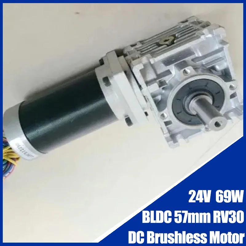 24V BLDC 57mm RV30 Worm Reducer Brushless DC Motor 69W Gear Ratio 5:1 - 80 :1 dual output shafts