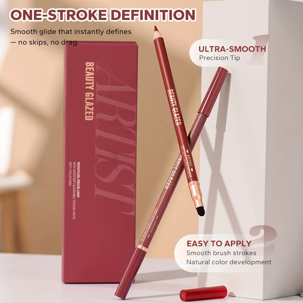 ビューティー グレーズド 6本入り マットヌードスポンジリップライナーセット 長持ちするシルキーな防水テクスチャー 多機能メイクアップペン