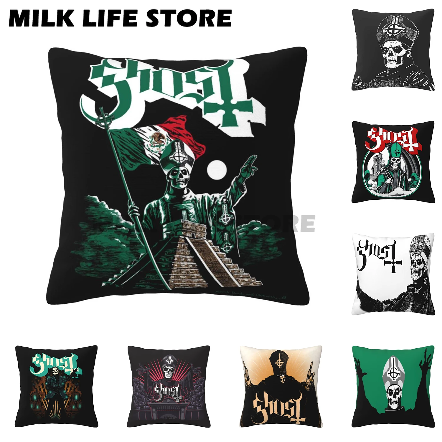 

Rock Band Ghost B.C Square Pillowcase Polyester Pillow Cover Velvet Cushion Decor Comfort Throw Pillow for Home Bedroom