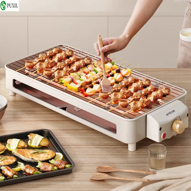 Electric Grill Plate for Home Korean Style Hot Pot Barbecue Non Stick Smokeless Skewer Rack Electric Baking Tray for Indoor