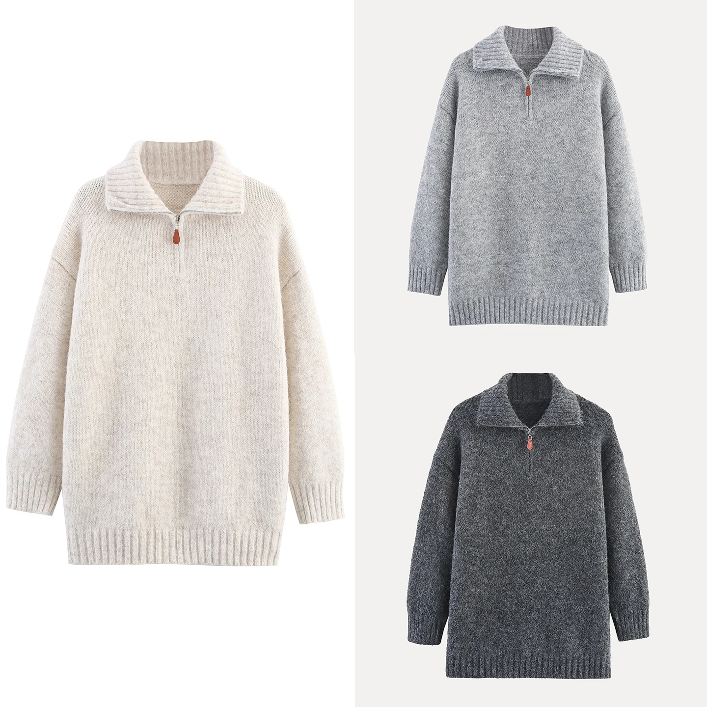 

Loose Knitted f Zip Sweater Lazy Sle Women's Autumn Winter New Arrival Z Commute Sle Long Sve Zipper Pure Color