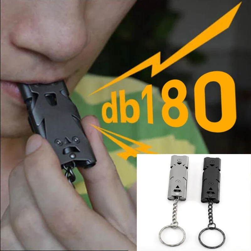 Tragbare Pfeife, 180 dB, Aluminiumlegierung, Doppelrohr, lebensrettende Notfall-SOS-Sicherheits-Überlebenswerkzeug-Set, Outdoor-Campingausrüstung