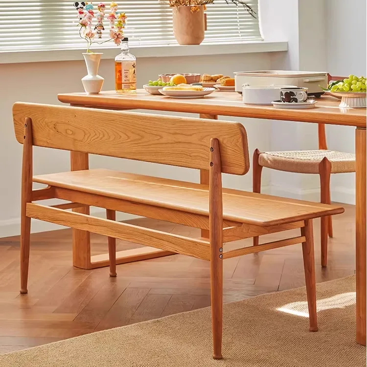 DSA Modern Simple Bench Solid Wood Bench with Backrest Log Home Restaurant Shoe Changing Stool