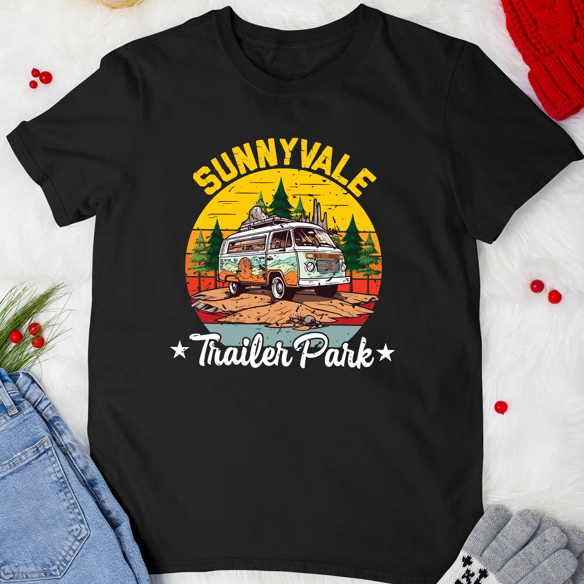 Camping Lovers T Shirt Retro Sunnyvale Trailer Park Outdoors Adventure For Boys Girls