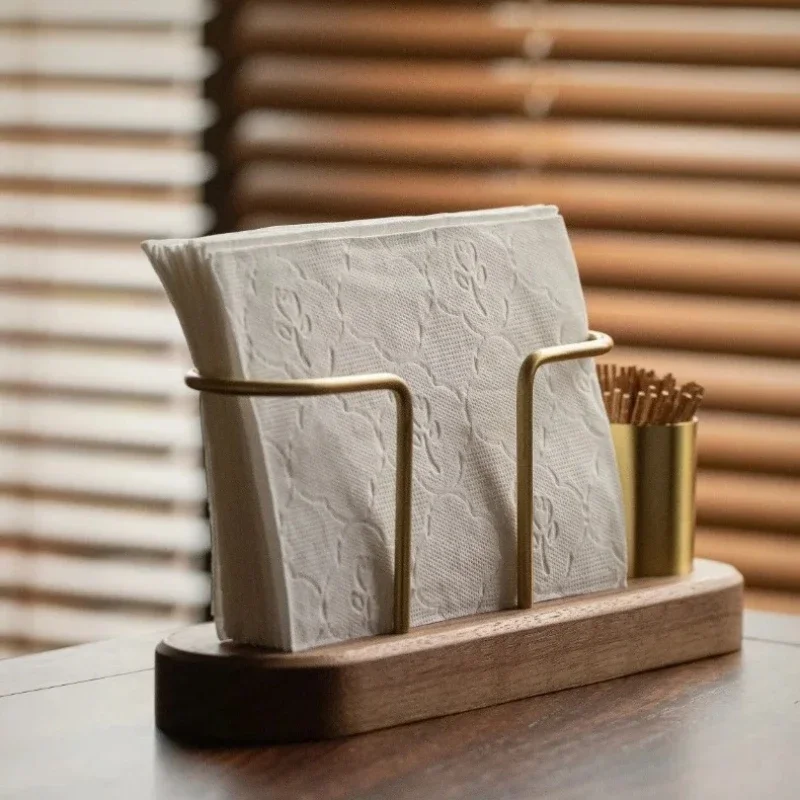 HeMu-Tooth Swab Tube Tissue Holder, Black Walnut, Minimalist Dining Table Tissue Storage Rack, Restaurant Coffee Shop Paper Box
