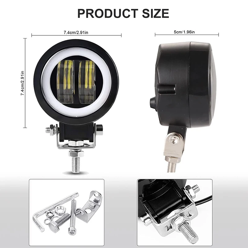 3Inch Universal Motorcycle Work Light LED Driving Lamp Angel Eye Off Road Light Fog Light For Car Boat Truck SUV UTV ATV Tractor