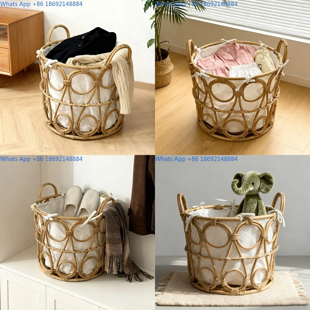 

Round Woven Handheld Storage Basket for Home Laundry and Bathroom Organization