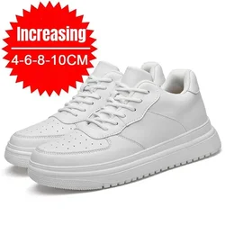 PDEP New Height Increasing Shoes for Men 10cm Invisible Elevator Sneakers White Leathe Sport Zapatillas De Hombre Big Size 46