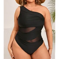 Plus Size One Shoulder Women's Swimsuit 2025 One-piece  Black Sexy Swimwear Tummy Control Bathing Suit Monokini - Image 2