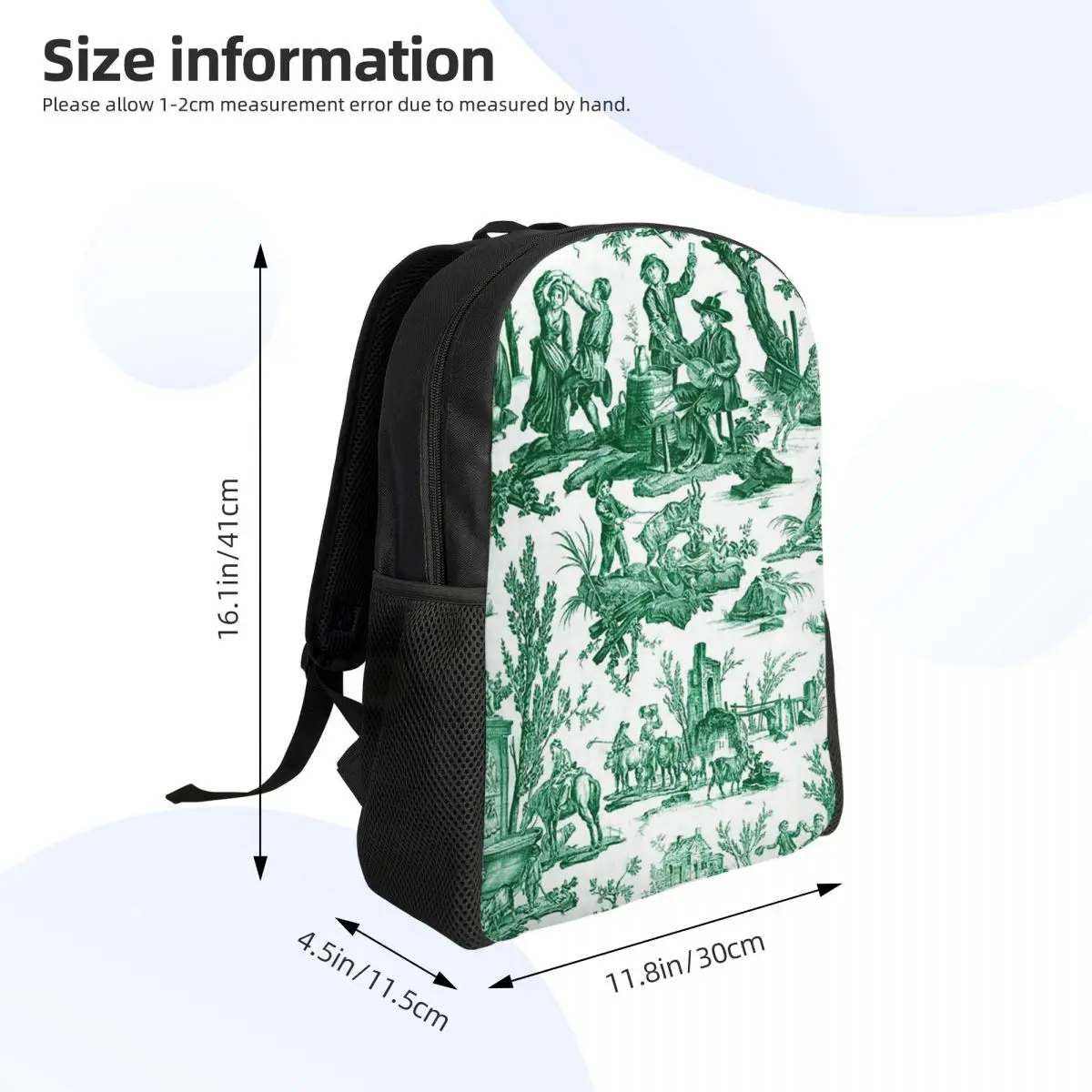 Vintage French Toile De Jouy Motif Student Backpack School Bag Hiking Travel Daypack Boys Girls Fashion Bookbag Shoulder Bags