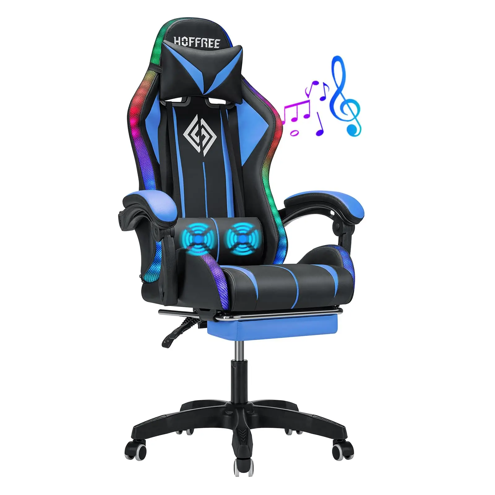 RGB Gaming Chair with Speakers Massage LED Lights Game Chair-Black