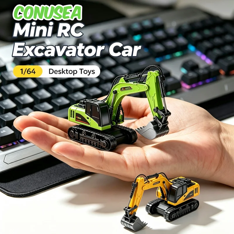 1/64 Mini Alloy RC Excavator Car Remote Control Cars Crawler Truck Radio-controlled Engineering Vehicle Toy for Boys Adults Gift