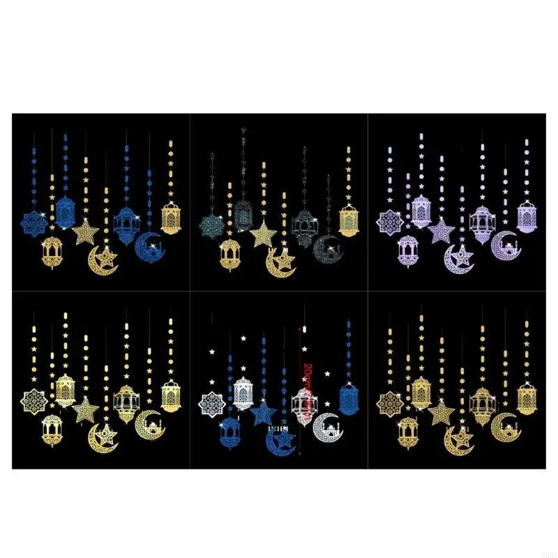 G92C Eid Party Decorazioni sospese 8 pcs Set per pendenti per celebrazioni della comunità e scolastica.