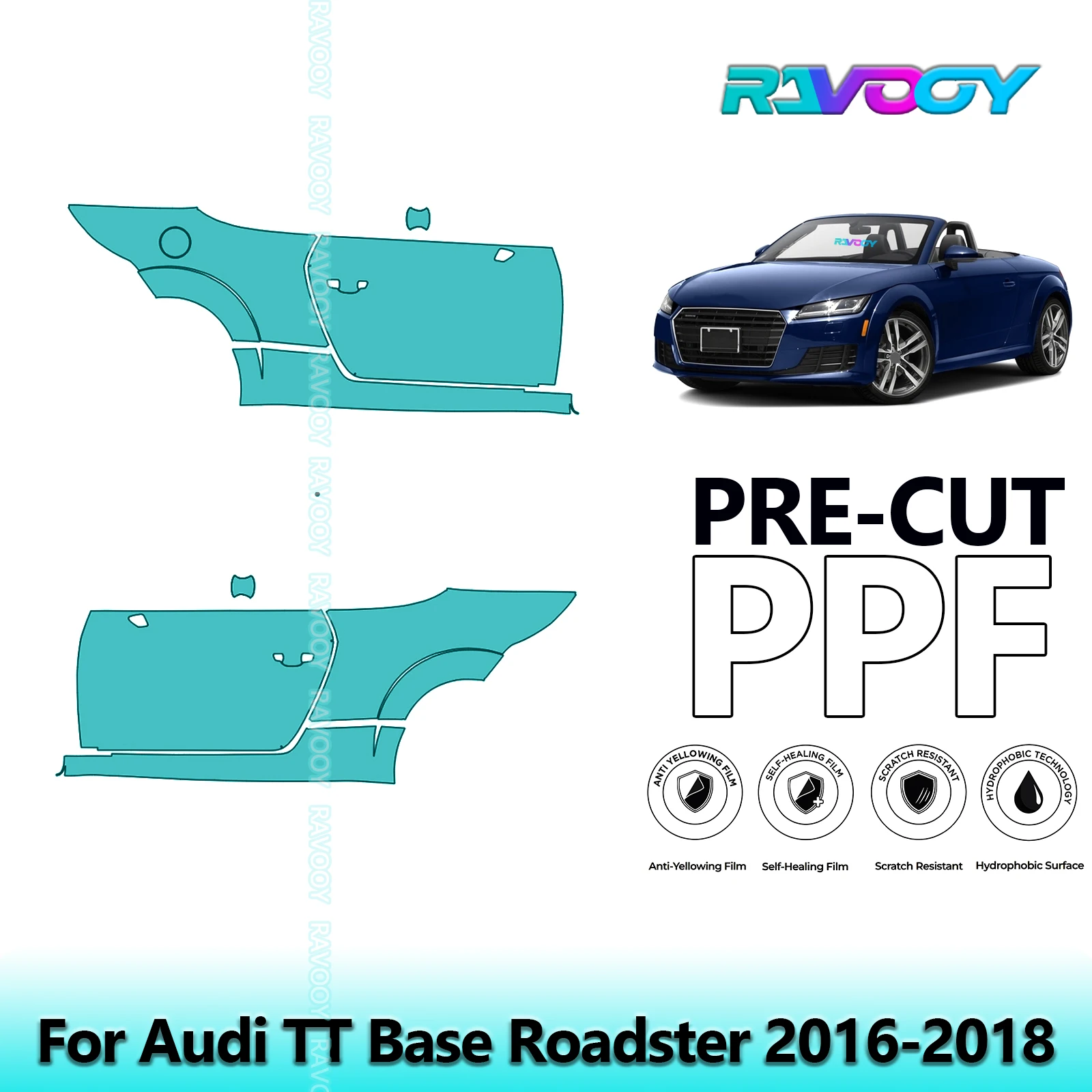 

For Audi TT Base Roadster 2016-2018 8.5mil Clear Matte Pre-Cut PPF Door & A/B Pillar Kit TPU Paint Protection Film Set