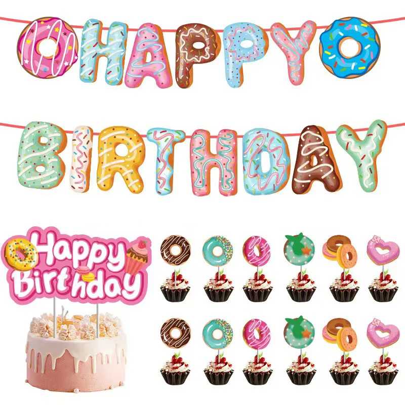 

Doughnut Banner Paper Cup Napkin Plates Donut Theme Birthday Party Decorations Kids Favors Birthday Anniversary Baby Showe Deco