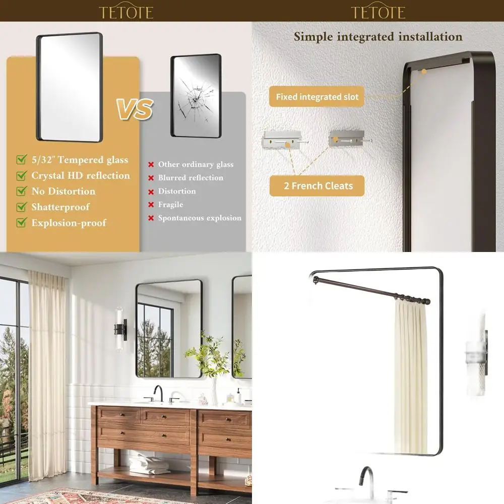 

24 x 32 Matte Black Framed Vanity Mirror, Tempered Glass, Wall-Mountable for Bathroom, Entryway, Bedroom, Living Room (Horizonta