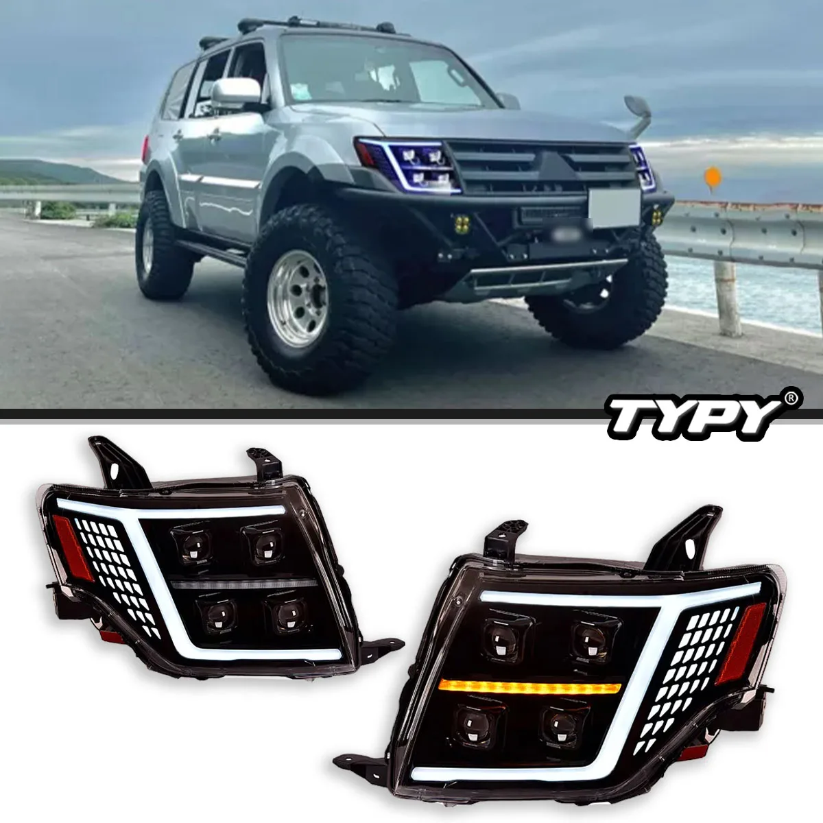 

TYPY New LED Headlight Upgrade Modified Full Head Lamp For Mitsubishi Pajero V97 2009-2021 Turn Signals Daytime Running Lights