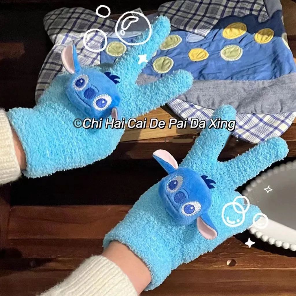 قفازات ديزني اللطيفة للخريف والشتاء، قفازات ركوب الطلاب من المخمل المرجاني الدافئ اللطيف السميك، نزهة كرتونية بنمط جديد