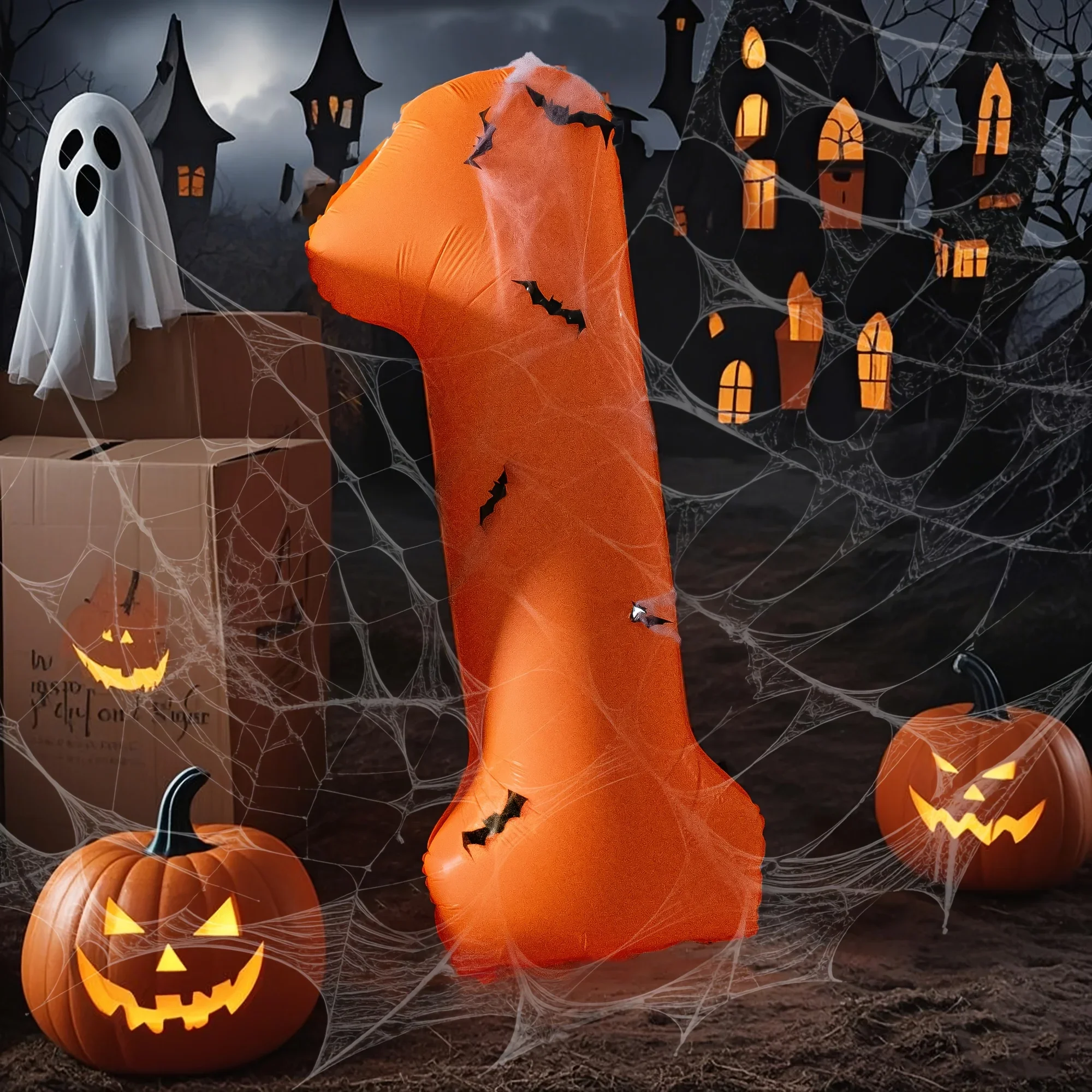 40-Zoll-Orange-Zahlenballons 0-9 Halloween Horror Thema Geburtstag Ballon Set Spinnweben & Fledermäuse Urlaub Dekor Foto Requisite