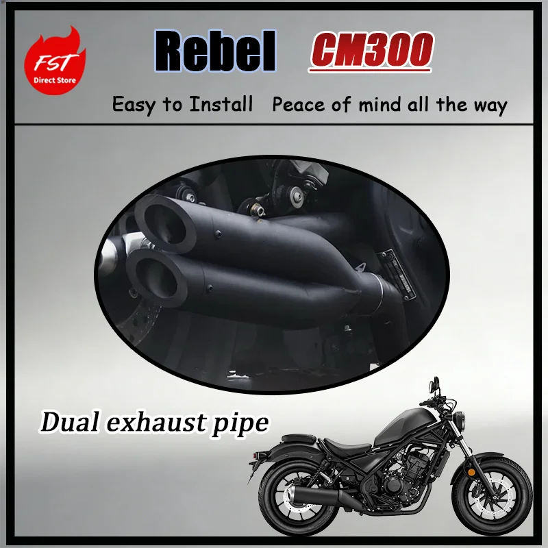 For CM300 Right Side VH Dual Exhaust 2-in-1 Slip-On Tail Pipe 304 Stainless Steel Anti-Rust Deep Aggressive Sound Modification