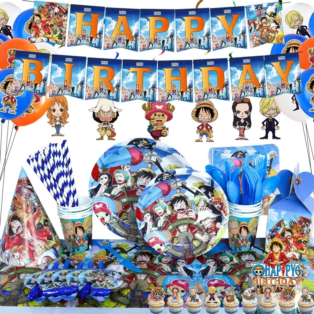 One Piece Anime Themen-Party-Deko-Set Banner Luftballons Tortendekoration Ornamente Feiertags-Geburtstags-Party-Geschenk-Zubehör – Detail 1
