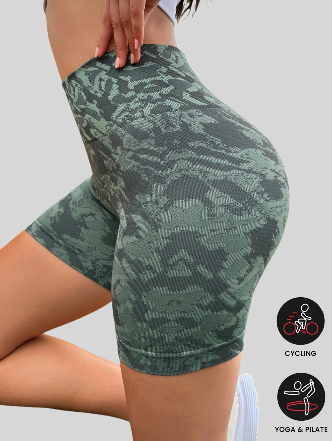 

Green Leopard Print Yoga Shorts Women Leggings Tummy Control Hip Lifting Fitness Cycling Gym Yoga Shorts