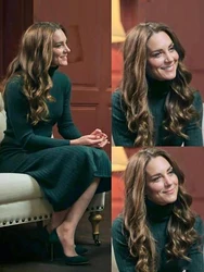 Princess Kate Middleton Spring Green Women'S Sets Long Sleeve Sweater Tops A-Line Half Skirt Workplace Party High Quality Suit