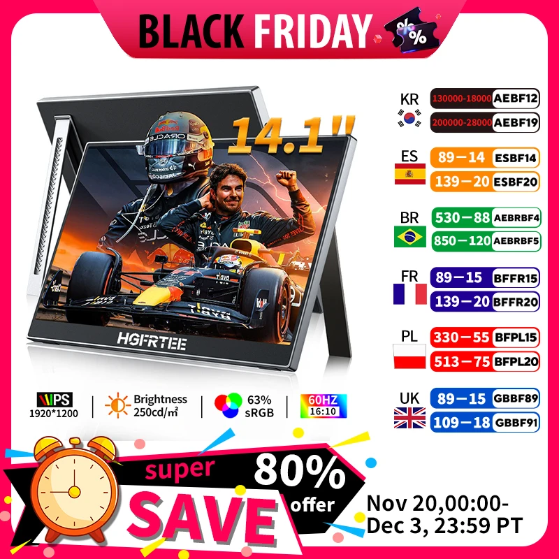 

14.1 Inch Portable Monitor 1200P IPS Second Portable Screen with Stand TYPEC HDMI for Laptop PS5/4 Switch Xbox Extension Office