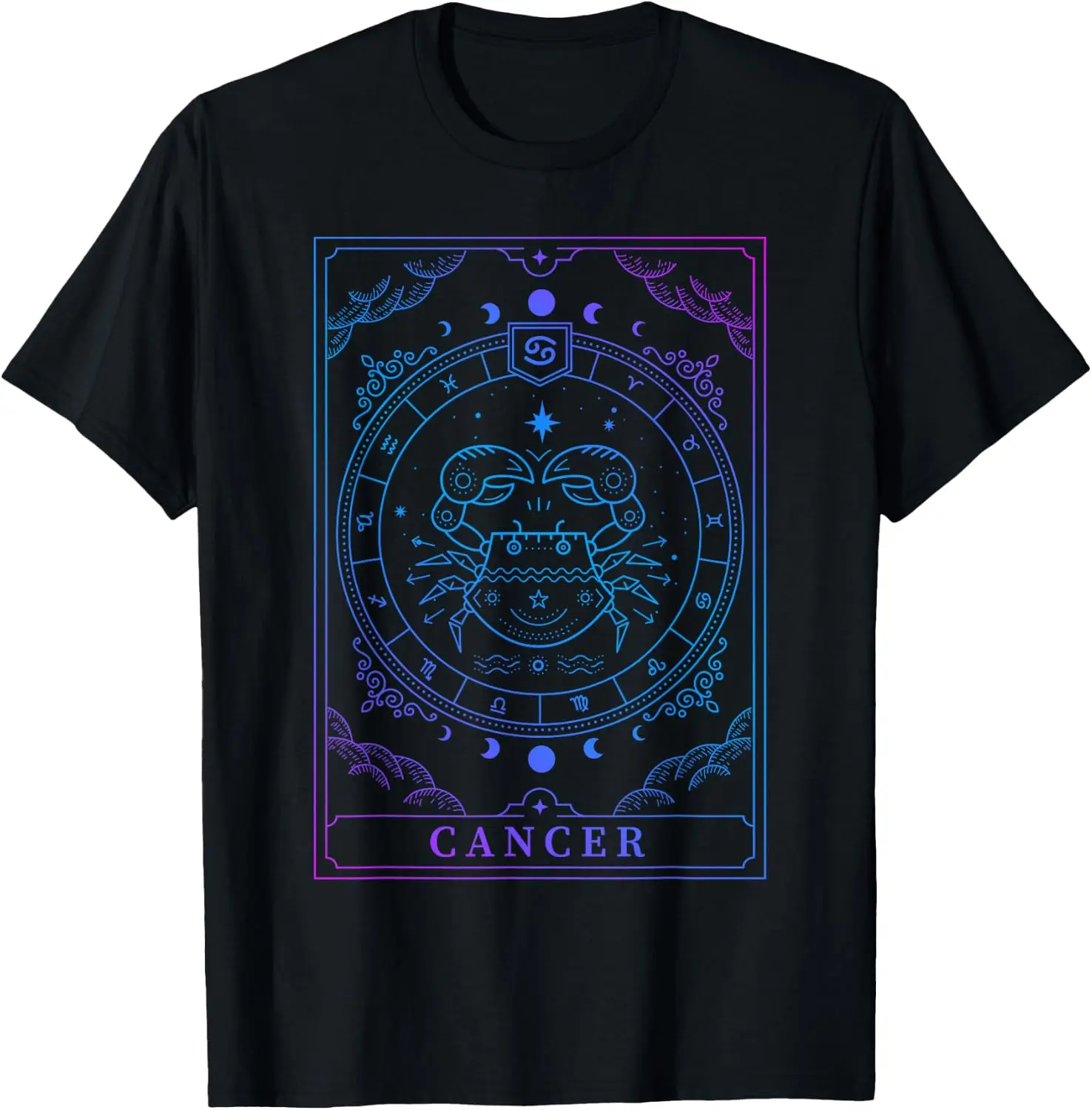 Cancer Tarot Card Zodiac Sign Horoscope Lover Men Women T-Shirt 100% Cotton Trendy Y2K Short-Sleeve Tee-Soft, Quick-Drying,