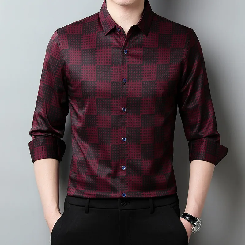 High End Man Shirt Quality Fashionable Personalized Youth Tops Luxurious Lapel Long Sleeve Spring Checkered Shirts for Men Trend